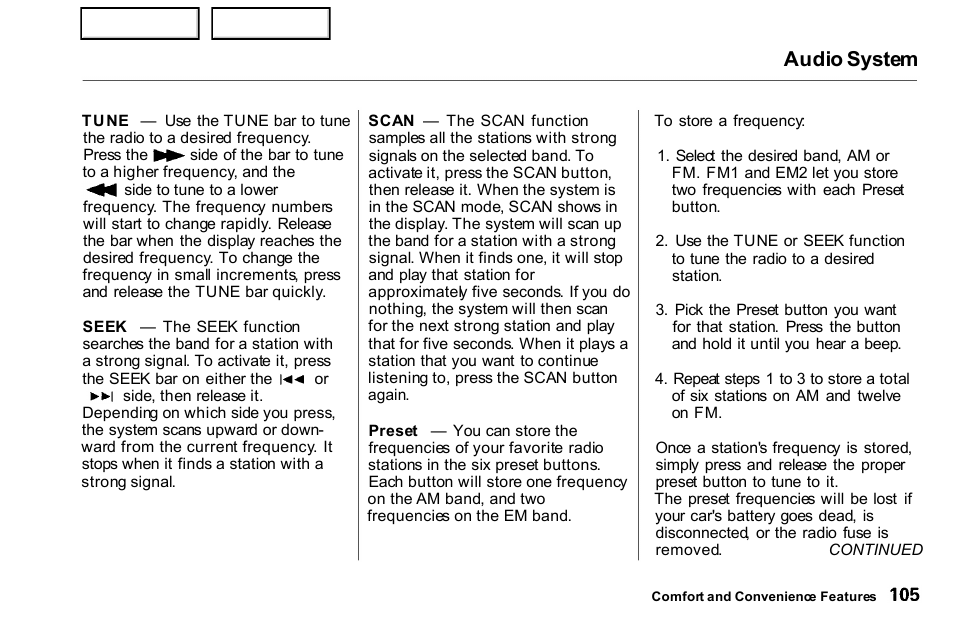 Audio system | HONDA 2000 Civic Coupe - Owner's Manual User Manual | Page 108 / 277