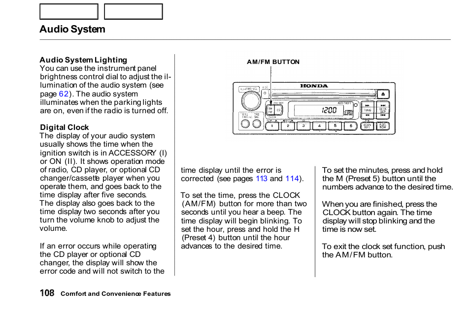 Audio system | HONDA 2000 Civic Coupe - Owner's Manual User Manual | Page 111 / 277