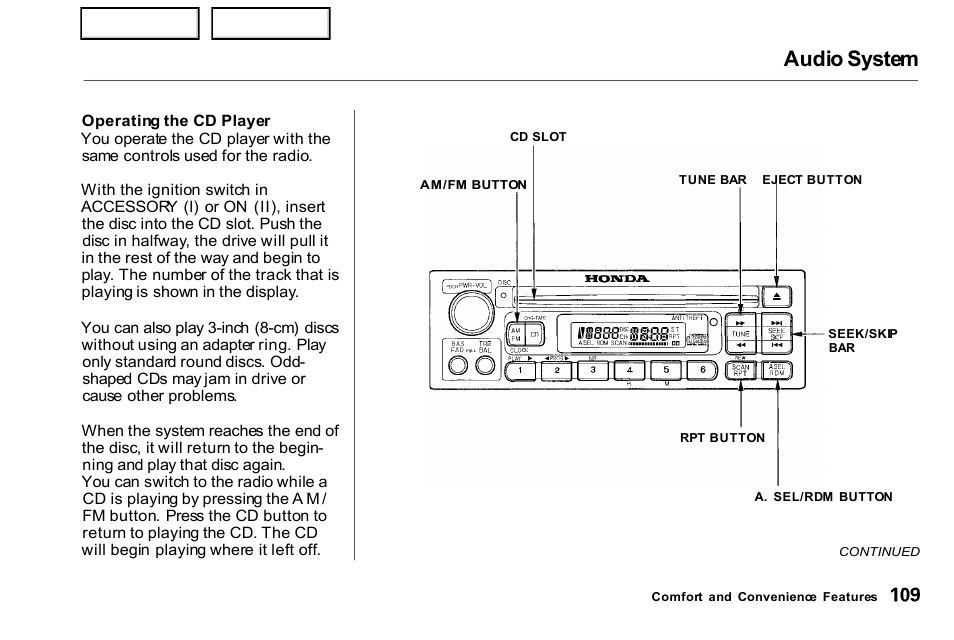 Audio system | HONDA 2000 Civic Coupe - Owner's Manual User Manual | Page 112 / 277