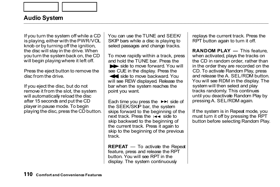 Audio system | HONDA 2000 Civic Coupe - Owner's Manual User Manual | Page 113 / 277