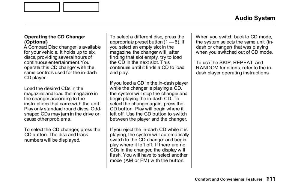 Audio system | HONDA 2000 Civic Coupe - Owner's Manual User Manual | Page 114 / 277