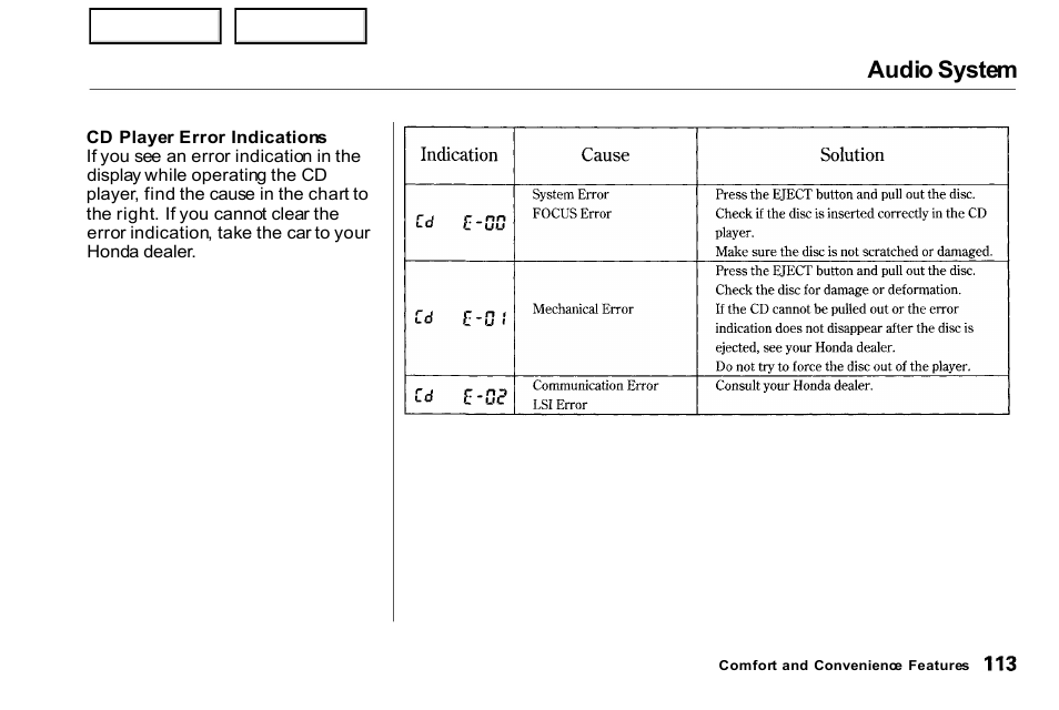 Audio system | HONDA 2000 Civic Coupe - Owner's Manual User Manual | Page 116 / 277