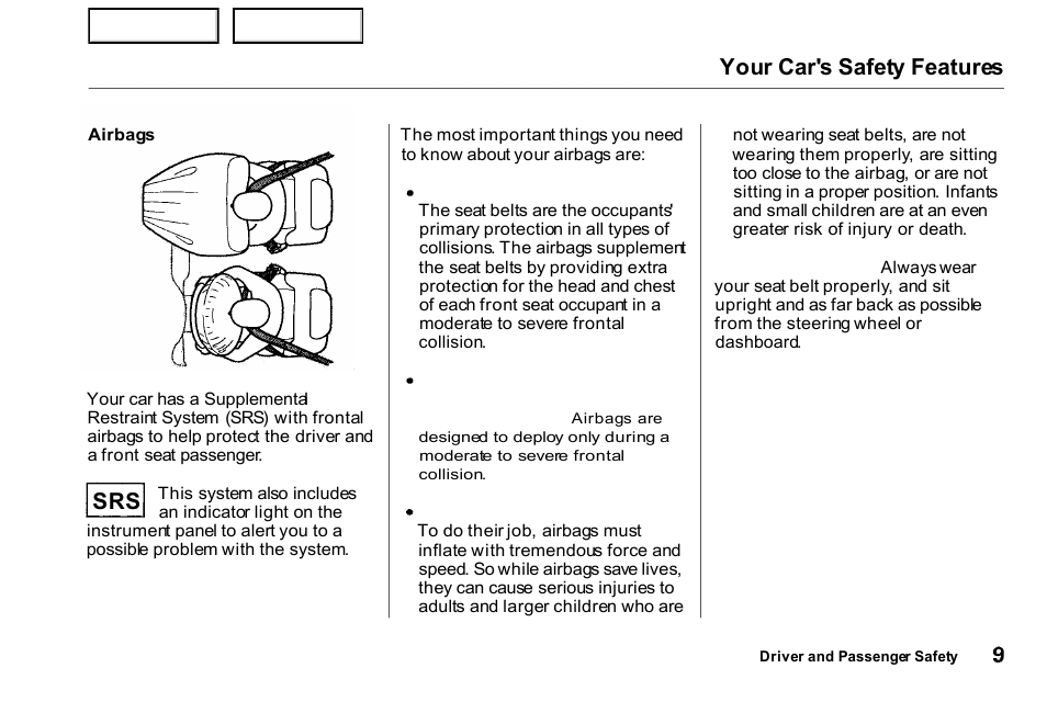 Airbags, Your car's safety features | HONDA 2000 Civic Coupe - Owner's Manual User Manual | Page 12 / 277