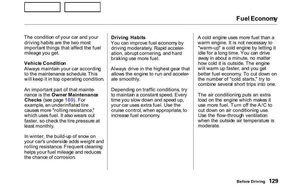 Fuel economy | HONDA 2000 Civic Coupe - Owner's Manual User Manual | Page 132 / 277