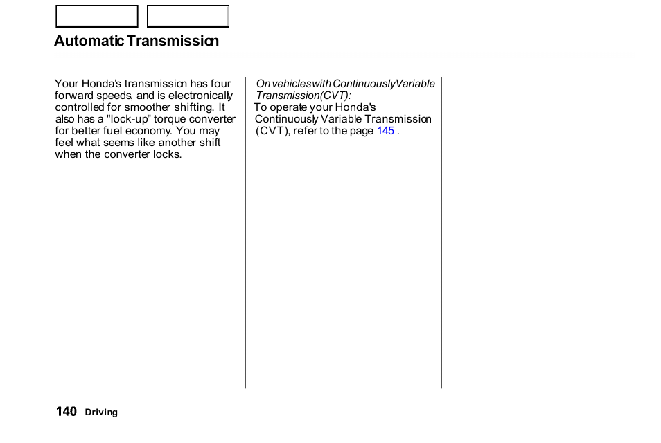 Automatic transmission | HONDA 2000 Civic Coupe - Owner's Manual User Manual | Page 143 / 277