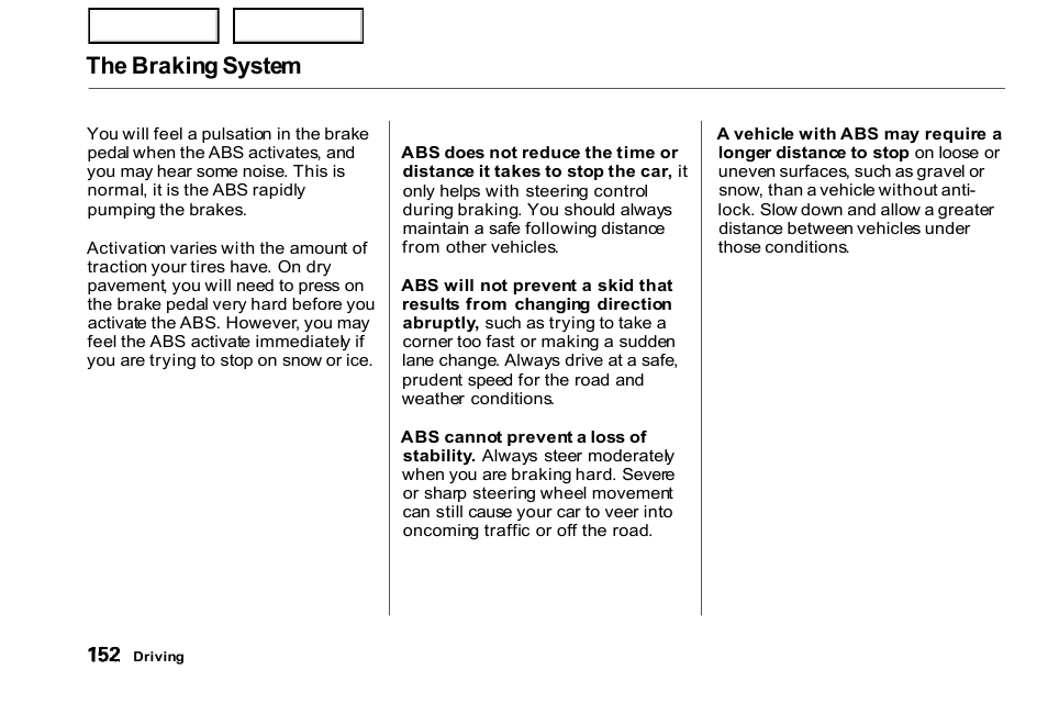 The braking system | HONDA 2000 Civic Coupe - Owner's Manual User Manual | Page 155 / 277