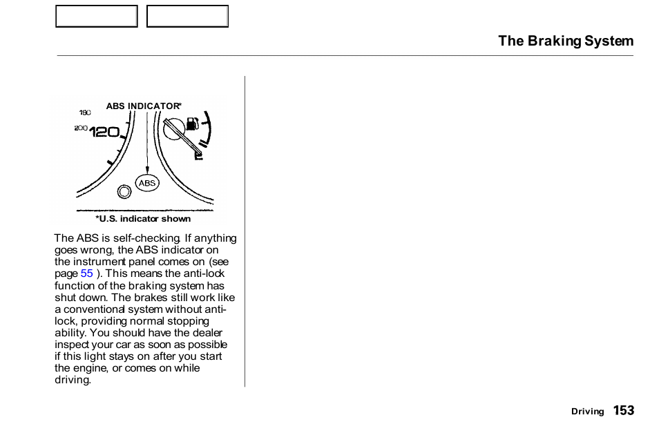 The braking system | HONDA 2000 Civic Coupe - Owner's Manual User Manual | Page 156 / 277