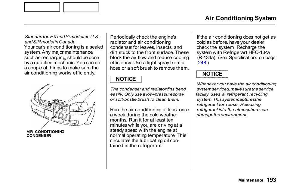 Air conditioning system | HONDA 2000 Civic Coupe - Owner's Manual User Manual | Page 196 / 277