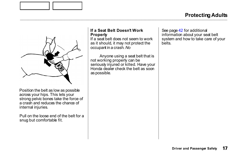 Protecting adults | HONDA 2000 Civic Coupe - Owner's Manual User Manual | Page 20 / 277