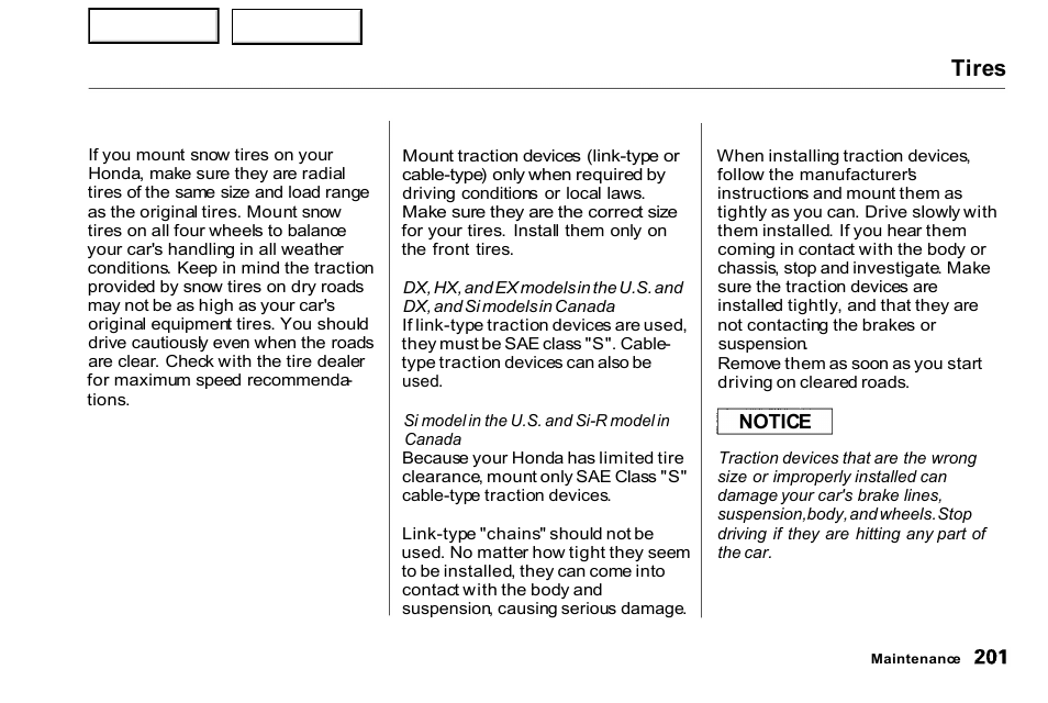 Tires | HONDA 2000 Civic Coupe - Owner's Manual User Manual | Page 204 / 277