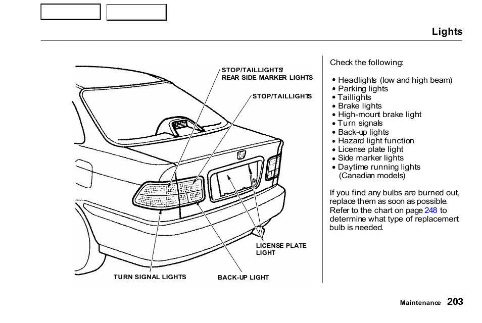 Lights | HONDA 2000 Civic Coupe - Owner's Manual User Manual | Page 206 / 277