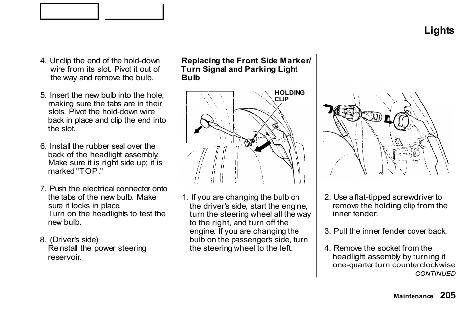 Lights | HONDA 2000 Civic Coupe - Owner's Manual User Manual | Page 208 / 277