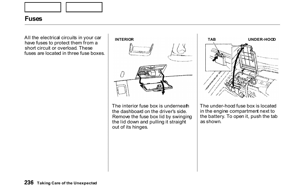 Fuses | HONDA 2000 Civic Coupe - Owner's Manual User Manual | Page 239 / 277