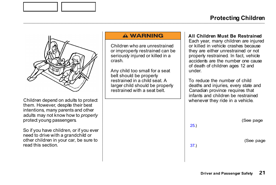 Protecting children | HONDA 2000 Civic Coupe - Owner's Manual User Manual | Page 24 / 277