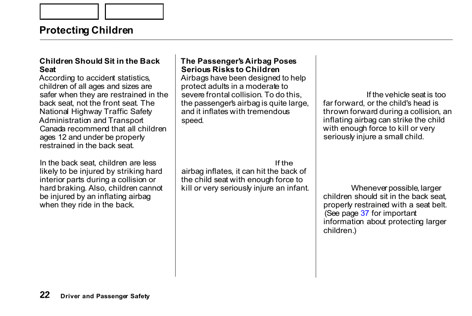 Seat, Protecting children | HONDA 2000 Civic Coupe - Owner's Manual User Manual | Page 25 / 277