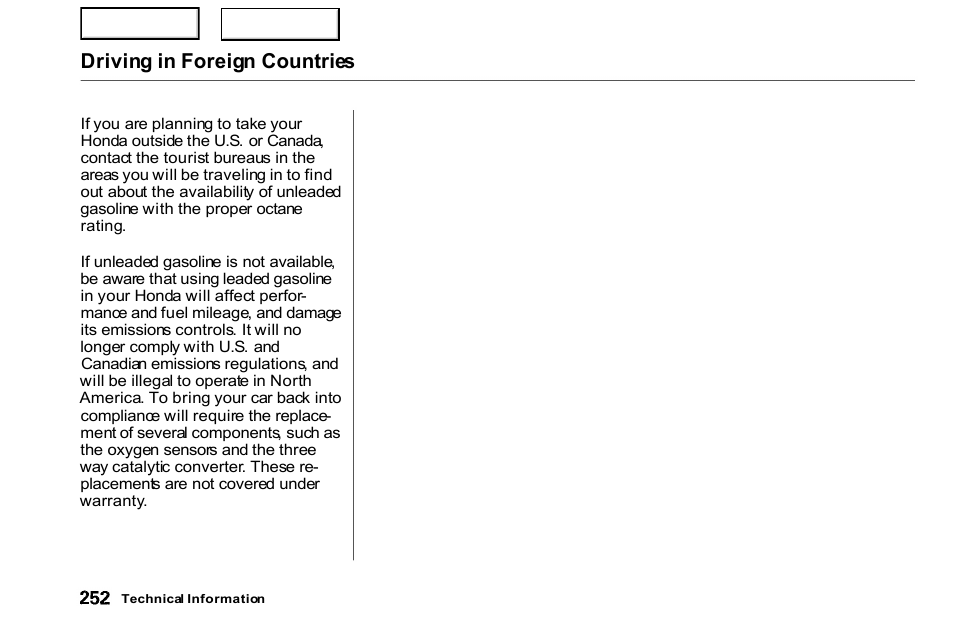 Driving in foreign countries | HONDA 2000 Civic Coupe - Owner's Manual User Manual | Page 255 / 277