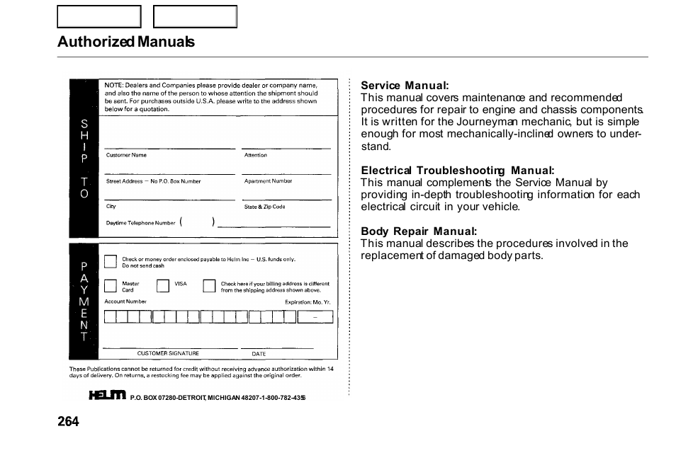 Authorized manuals | HONDA 2000 Civic Coupe - Owner's Manual User Manual | Page 267 / 277