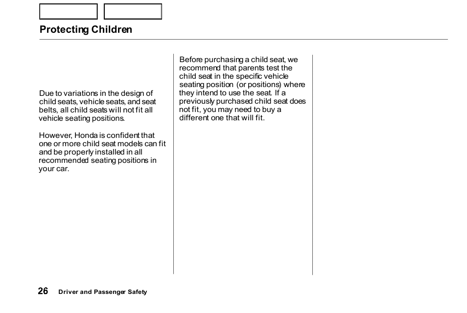 Protecting children | HONDA 2000 Civic Coupe - Owner's Manual User Manual | Page 29 / 277