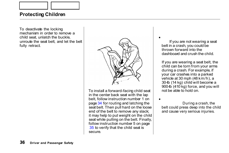 Protecting children | HONDA 2000 Civic Coupe - Owner's Manual User Manual | Page 39 / 277