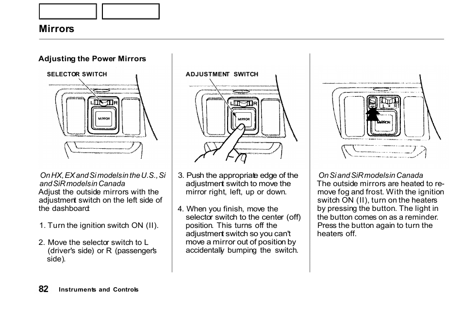 Mirrors | HONDA 2000 Civic Coupe - Owner's Manual User Manual | Page 85 / 277