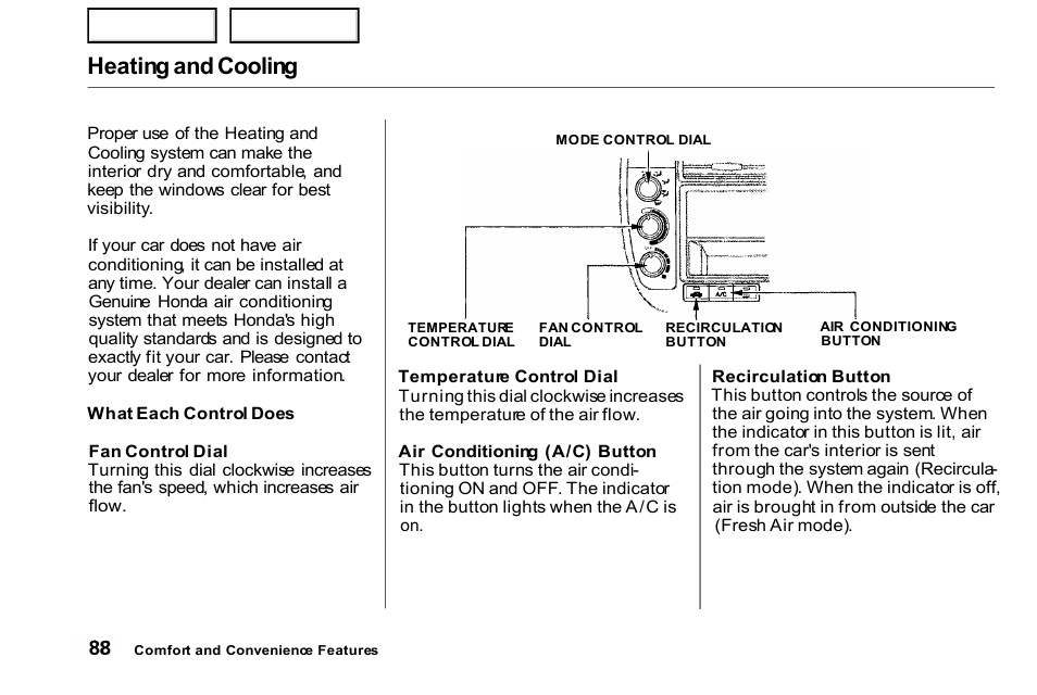 Heating and cooling | HONDA 2000 Civic Coupe - Owner's Manual User Manual | Page 91 / 277