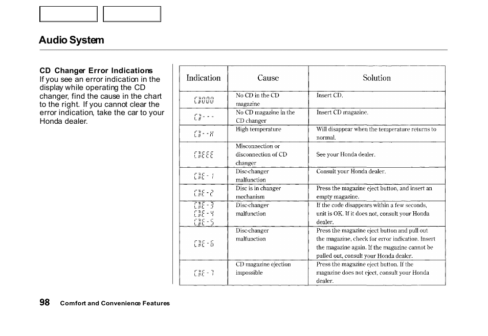 Audio system | HONDA 2000 Civic Hatchback - Owner's Manual User Manual | Page 101 / 245