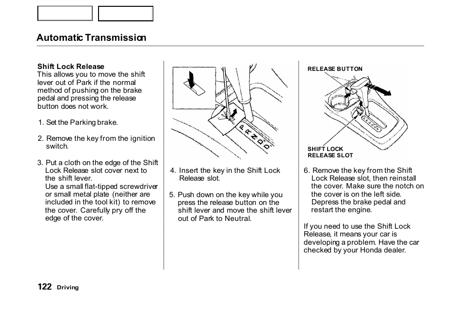 Automatic transmission | HONDA 2000 Civic Hatchback - Owner's Manual User Manual | Page 125 / 245