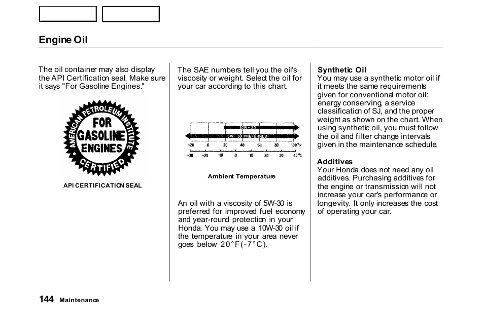 Engine oil | HONDA 2000 Civic Hatchback - Owner's Manual User Manual | Page 147 / 245