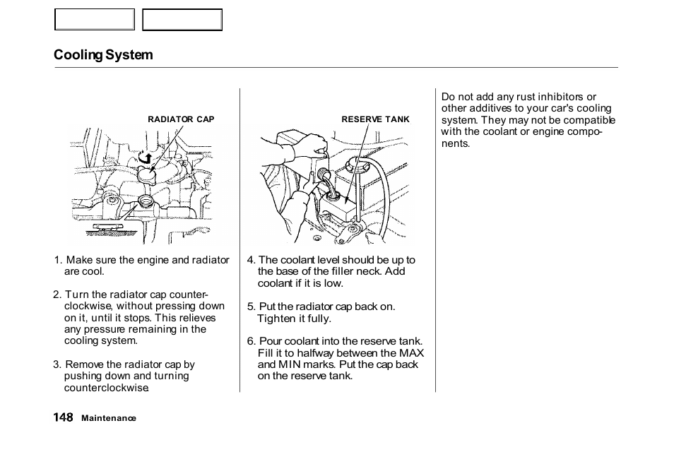 Cooling system | HONDA 2000 Civic Hatchback - Owner's Manual User Manual | Page 151 / 245