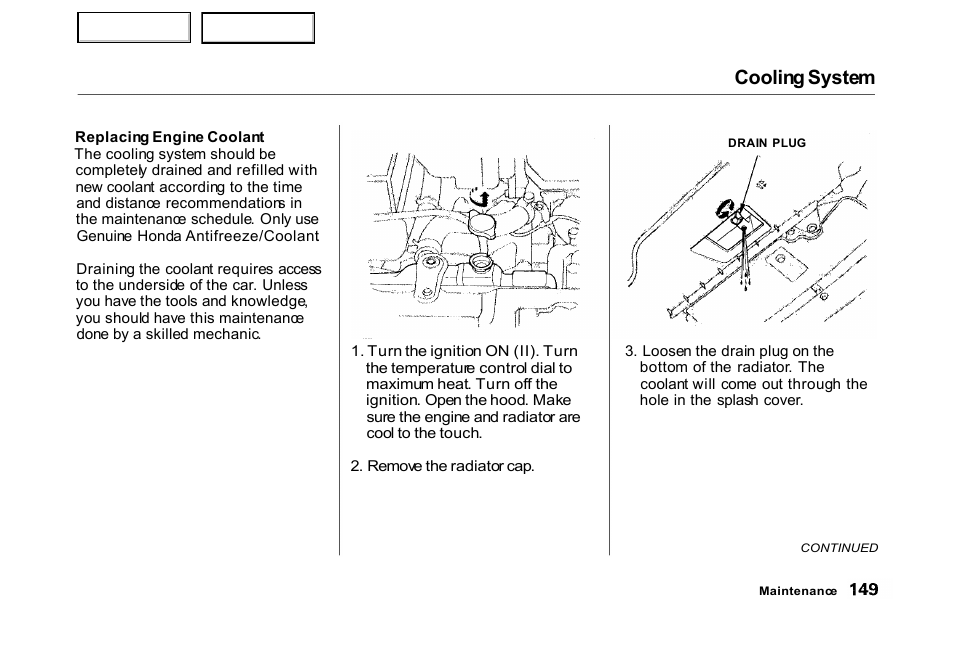 Cooling system | HONDA 2000 Civic Hatchback - Owner's Manual User Manual | Page 152 / 245