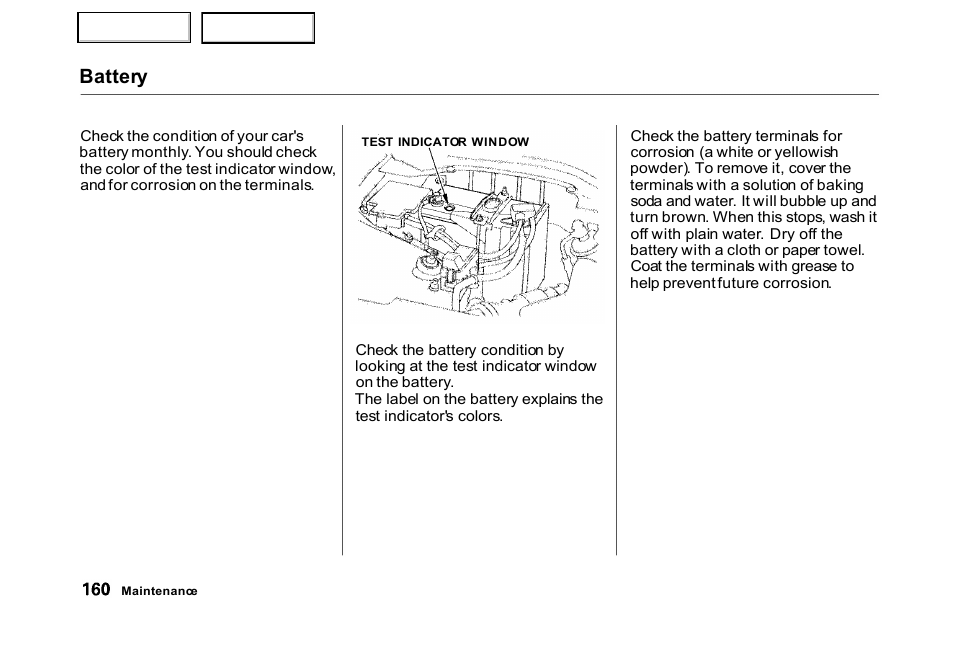 Battery | HONDA 2000 Civic Hatchback - Owner's Manual User Manual | Page 163 / 245