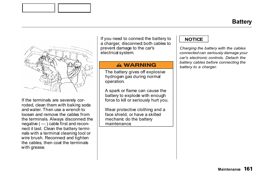 Battery | HONDA 2000 Civic Hatchback - Owner's Manual User Manual | Page 164 / 245