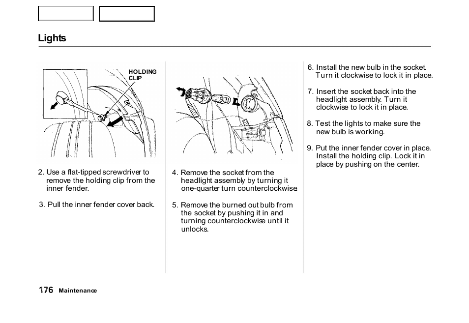 Lights | HONDA 2000 Civic Hatchback - Owner's Manual User Manual | Page 179 / 245