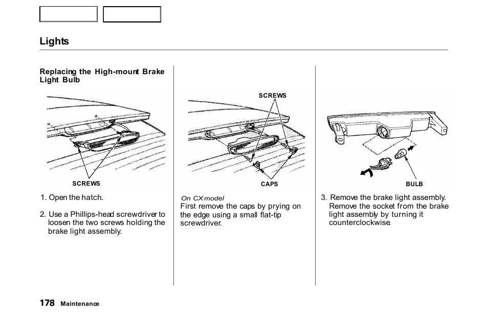 Lights | HONDA 2000 Civic Hatchback - Owner's Manual User Manual | Page 181 / 245