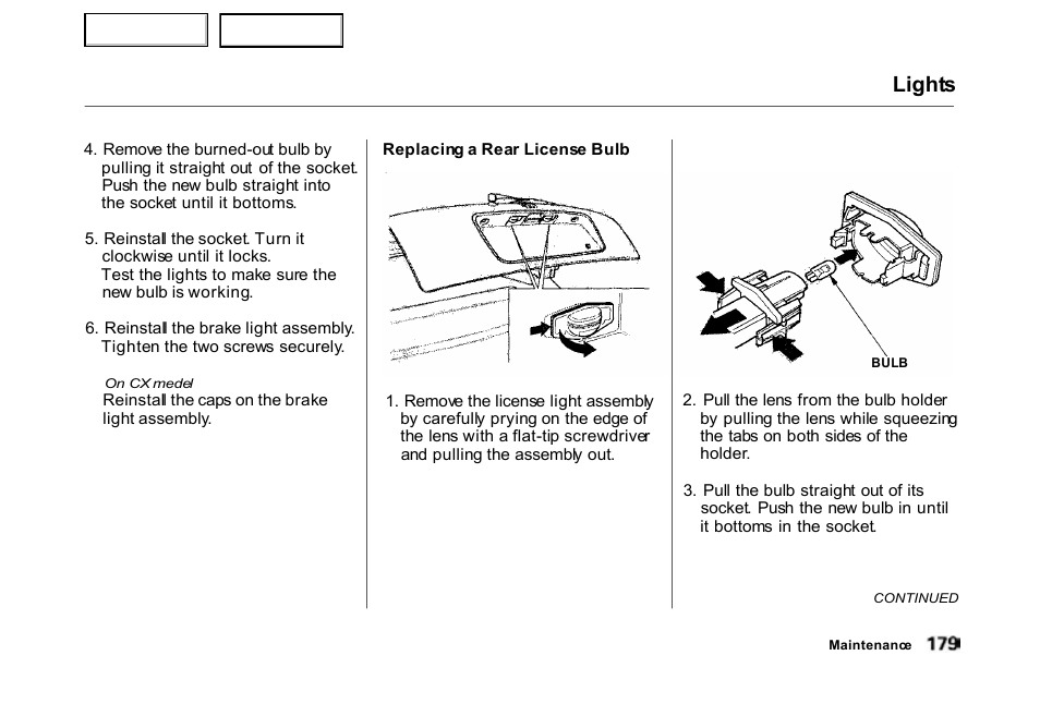 Lights | HONDA 2000 Civic Hatchback - Owner's Manual User Manual | Page 182 / 245