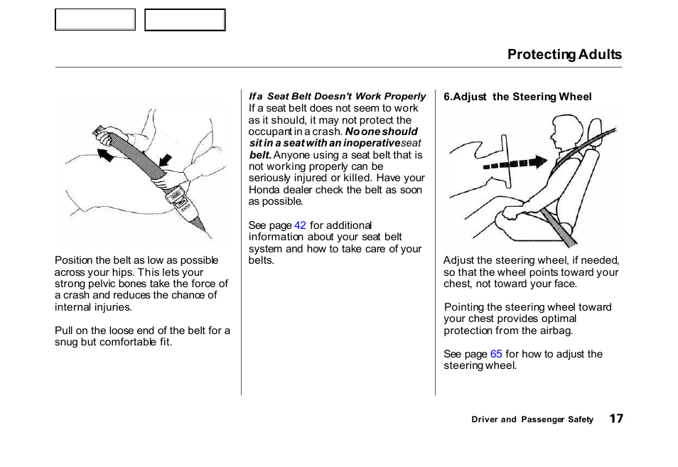 Protecting adults | HONDA 2000 Civic Hatchback - Owner's Manual User Manual | Page 20 / 245