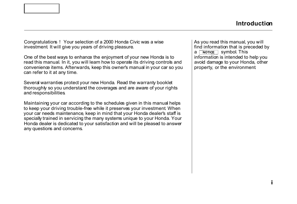 Introduction | HONDA 2000 Civic Hatchback - Owner's Manual User Manual | Page 3 / 245
