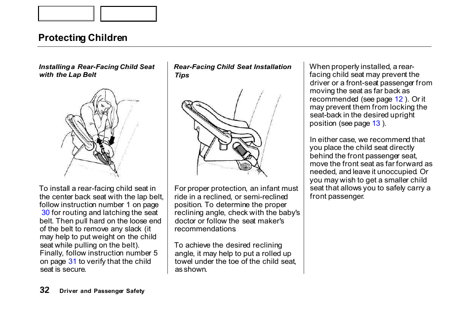 Protecting children | HONDA 2000 Civic Hatchback - Owner's Manual User Manual | Page 35 / 245