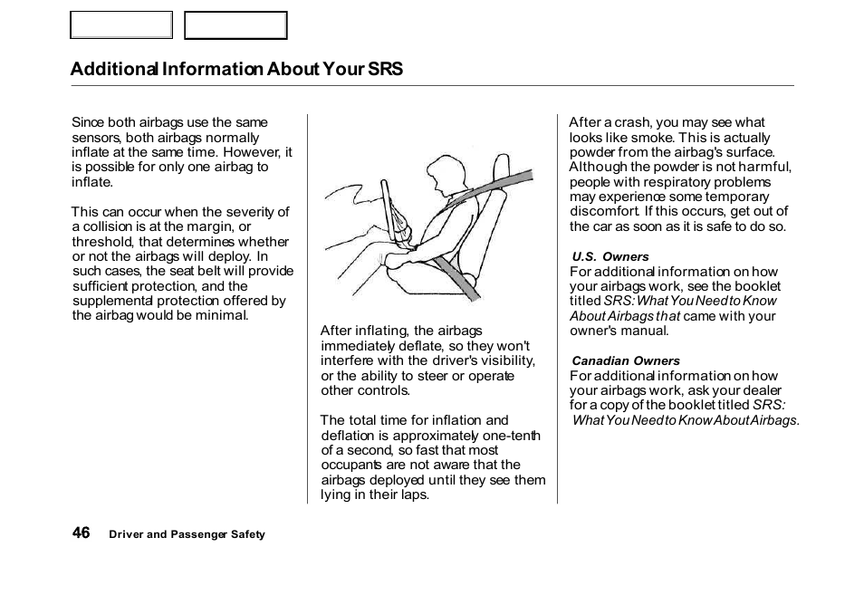 Additional information about your srs | HONDA 2000 Civic Hatchback - Owner's Manual User Manual | Page 49 / 245