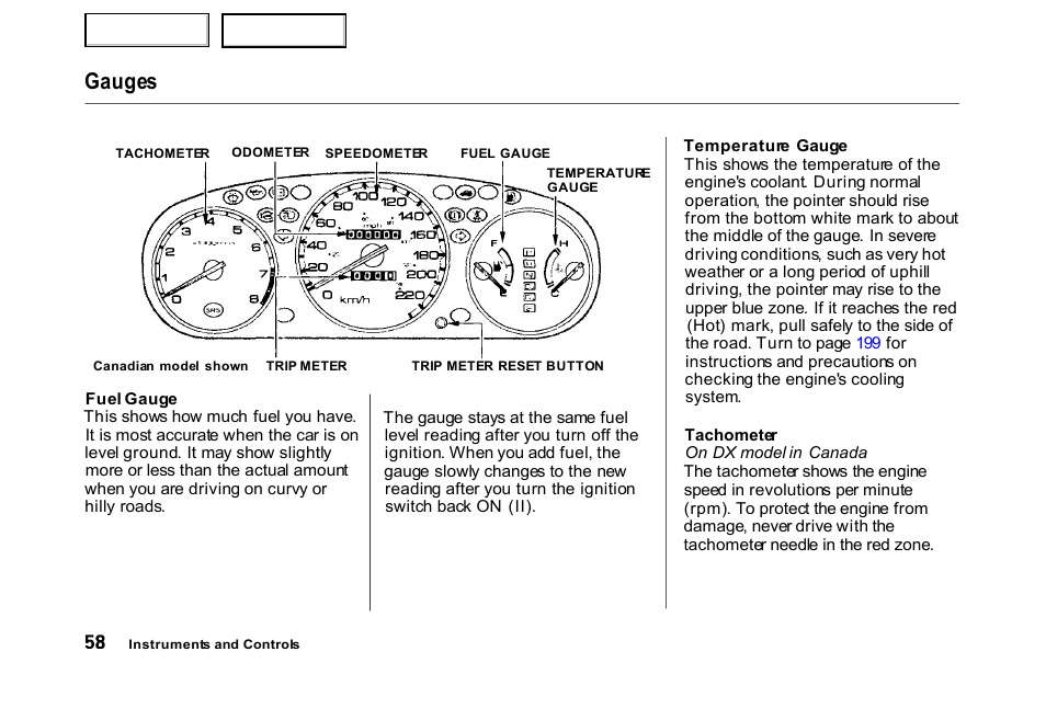 Gauges | HONDA 2000 Civic Hatchback - Owner's Manual User Manual | Page 61 / 245