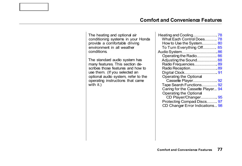 Comfort and convenience features | HONDA 2000 Civic Hatchback - Owner's Manual User Manual | Page 80 / 245