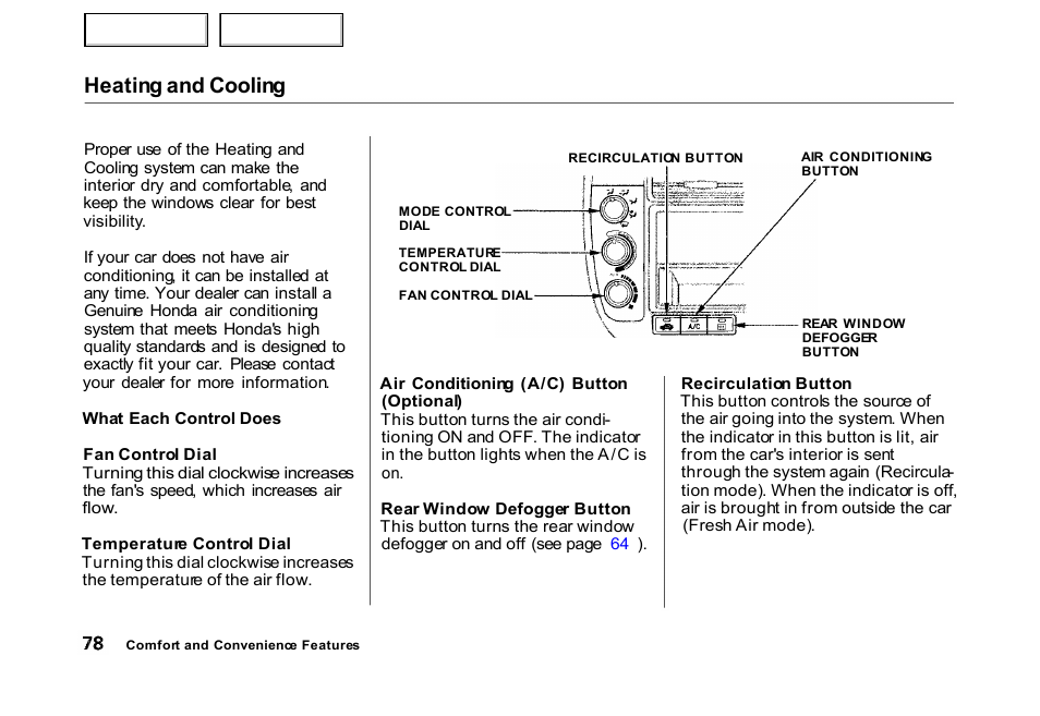 Heating and cooling | HONDA 2000 Civic Hatchback - Owner's Manual User Manual | Page 81 / 245