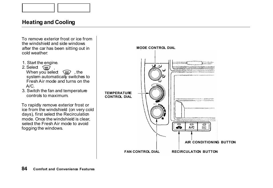 Heating and cooling | HONDA 2000 Civic Hatchback - Owner's Manual User Manual | Page 87 / 245