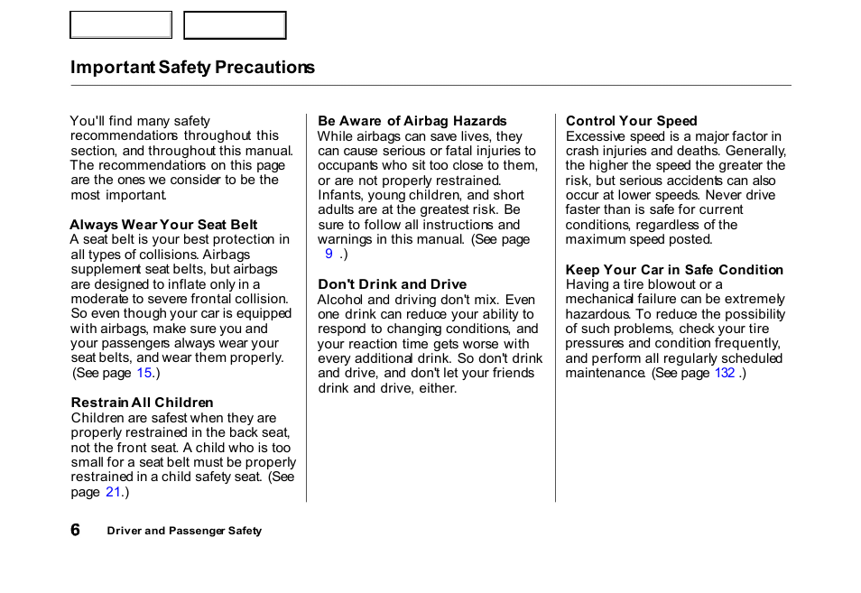 Important safety precautions | HONDA 2000 Civic Hatchback - Owner's Manual User Manual | Page 9 / 245
