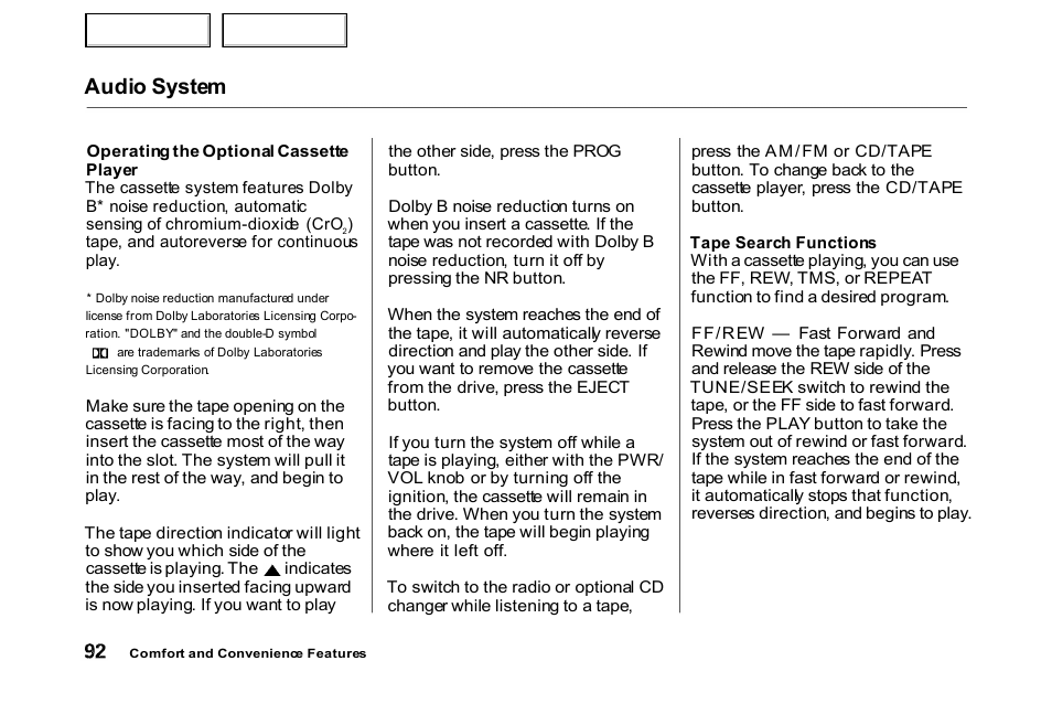 Audio system | HONDA 2000 Civic Hatchback - Owner's Manual User Manual | Page 95 / 245