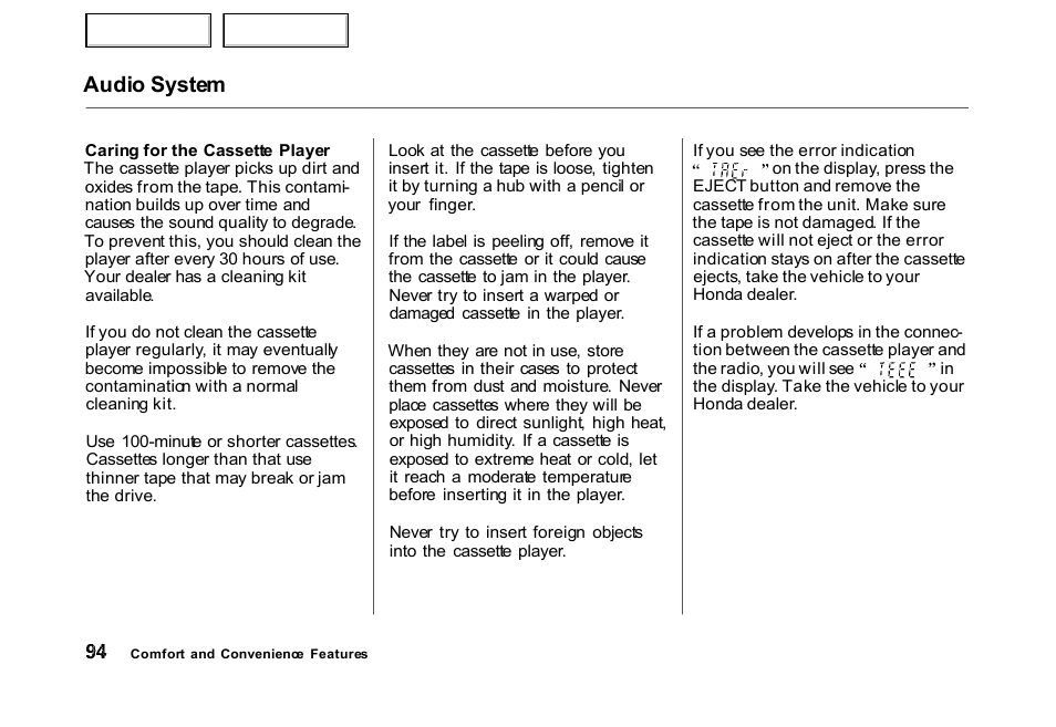 Audio system | HONDA 2000 Civic Hatchback - Owner's Manual User Manual | Page 97 / 245