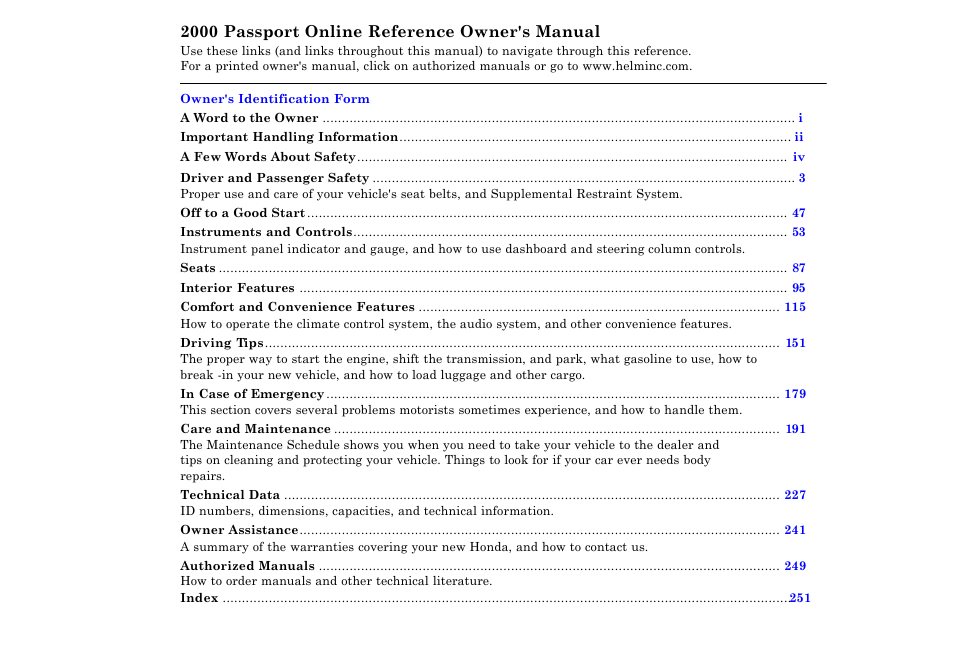 HONDA 2000 Passport - Owner's Manual User Manual | 267 pages