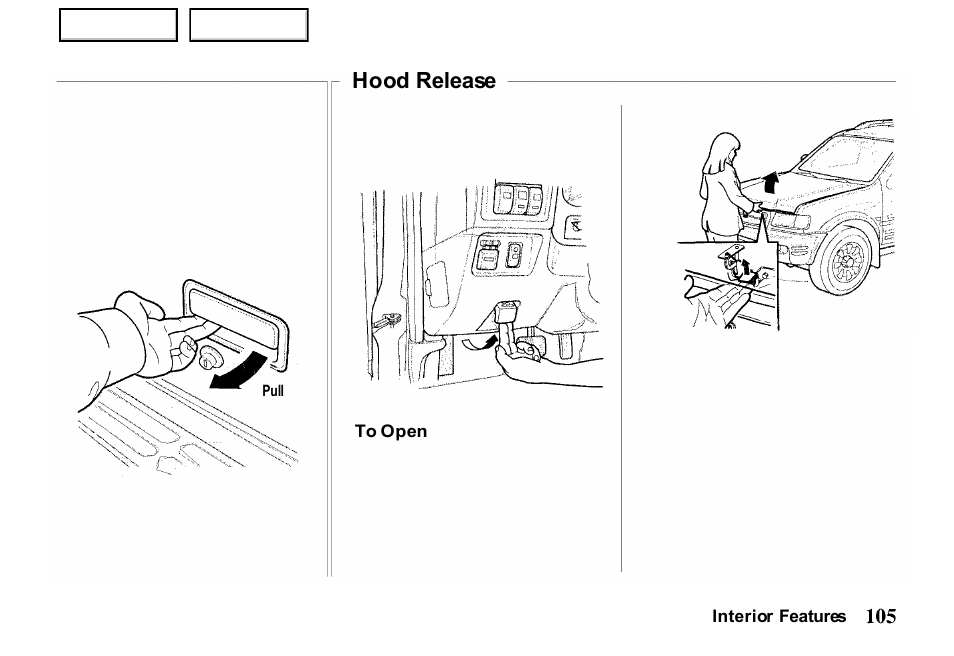 Hood release | HONDA 2000 Passport - Owner's Manual User Manual | Page 108 / 267
