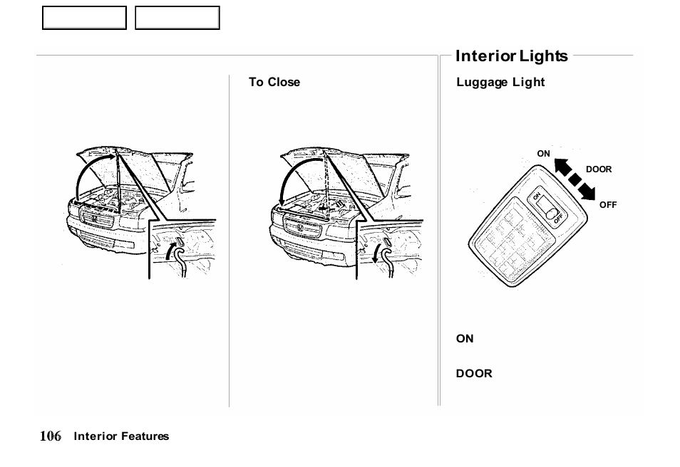 Interior lights | HONDA 2000 Passport - Owner's Manual User Manual | Page 109 / 267