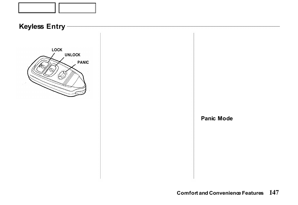 Keyless entry | HONDA 2000 Passport - Owner's Manual User Manual | Page 150 / 267